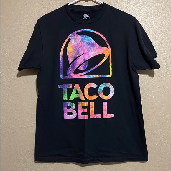 Y2K Taco Bell Spray Paint Neon Logo Graphic Black Short Sleeve T-Shirt Adult M - Picture 1 of 6